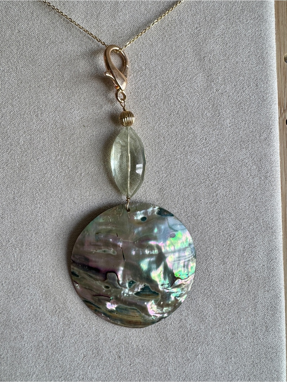 Iridescent Abalone Shell Disc Pendant Bag Jewelry  - Green & Pink Tones